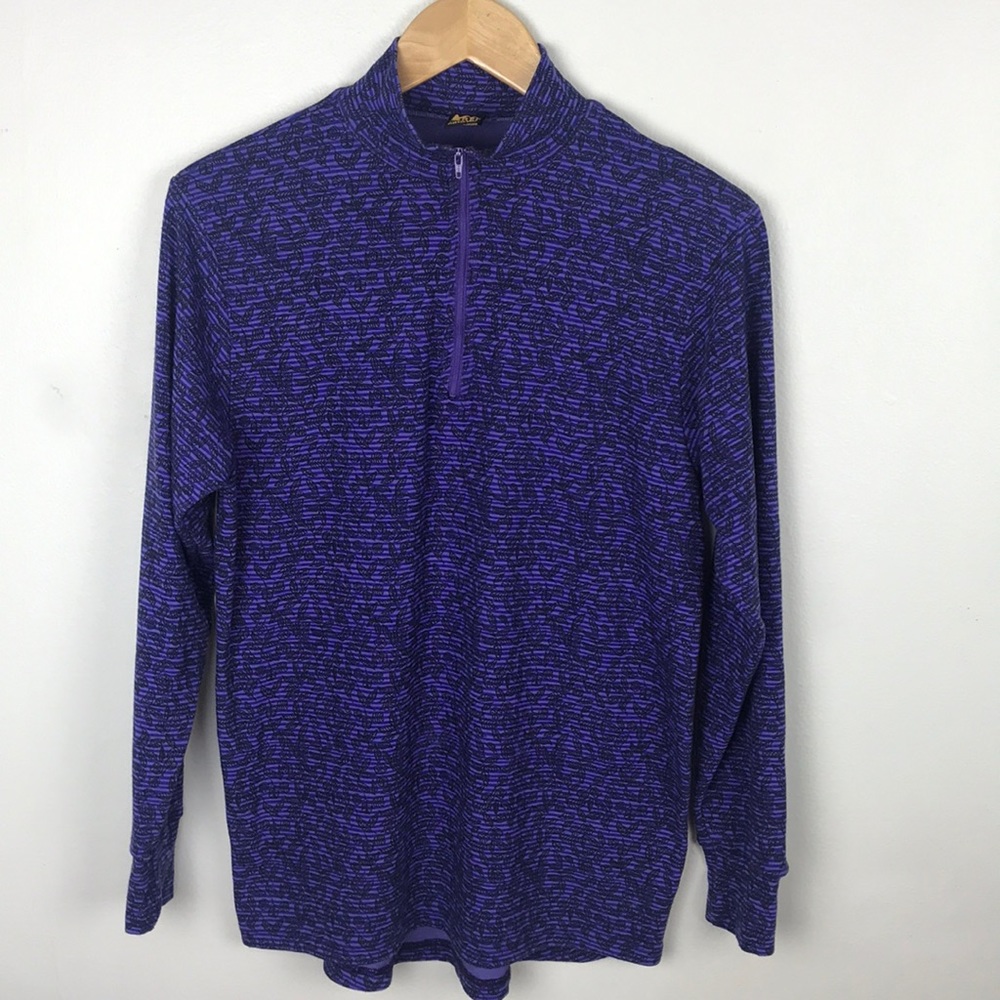 REI Purple Black Leaves Front Zipper Sweatshirt
